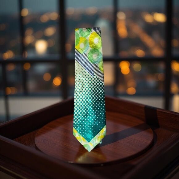 Paul Rene Polyester Floral Geometric Yellow & Green Tie - Picture 1 of 6